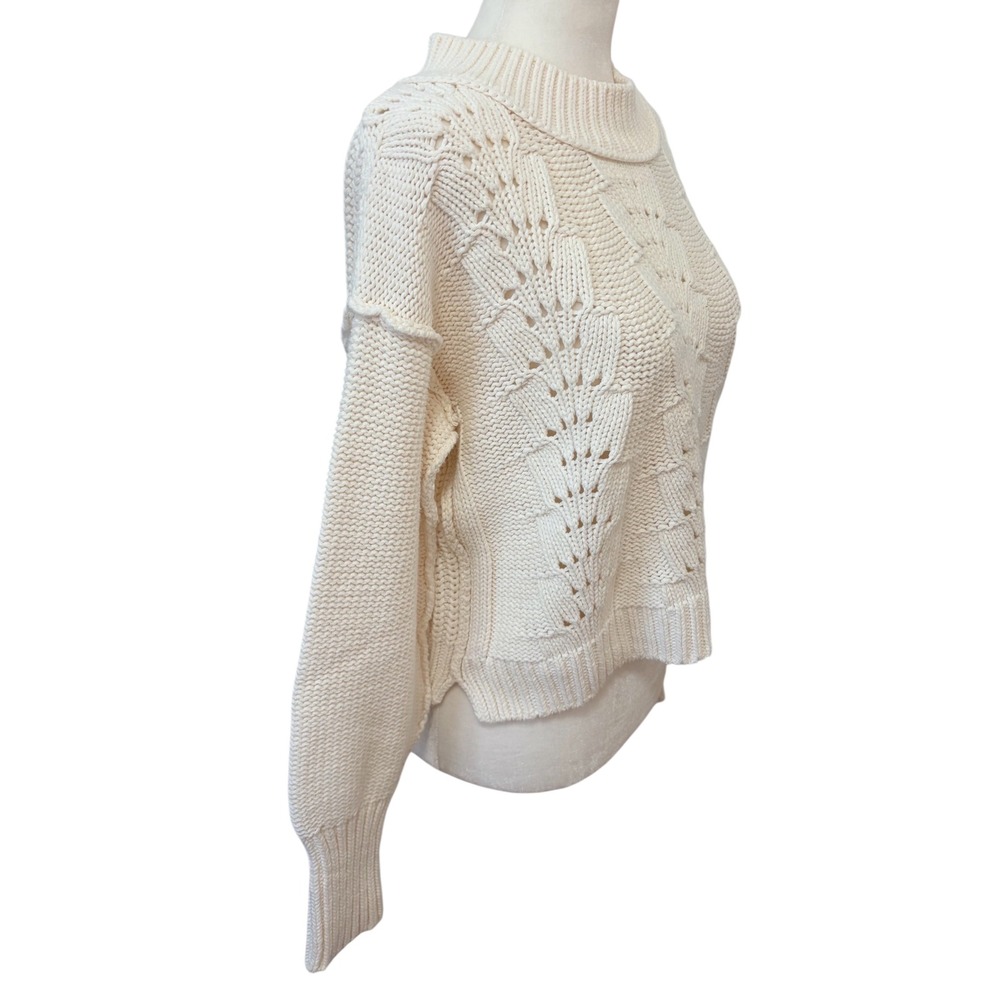 Free People Belle Song Size Small Pointelle Knit Sweater Cream Ivory Boho - Picture 6 of 10
